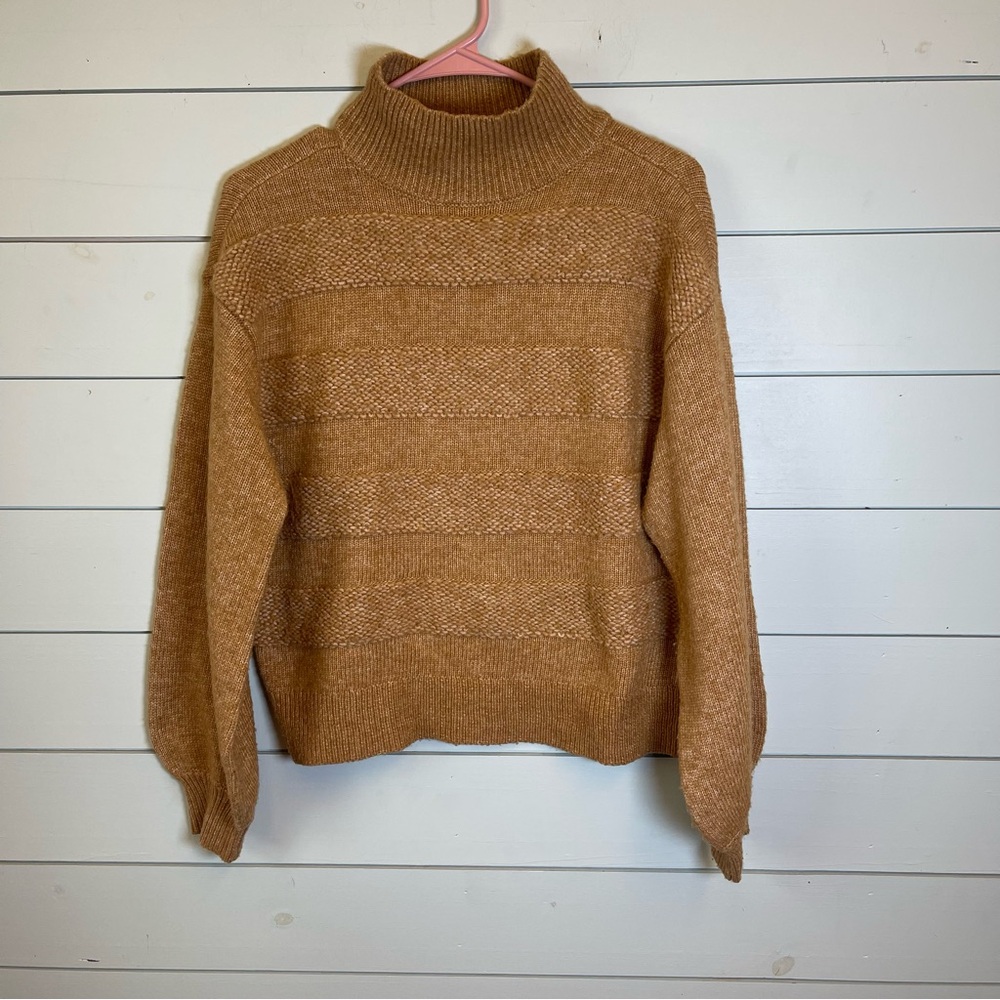 Monograph mock neck sweater striped monochrome tan‎ brown women's size XS